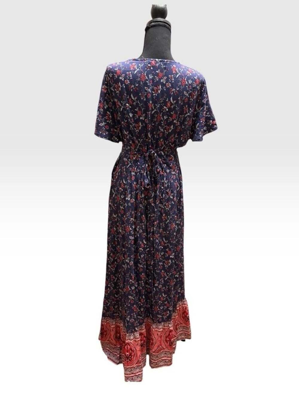 ZESICA Women's Bohemian Floral Printed Wrap V-Neck Short Sleeve Maxi Dress - Picture 4 of 10